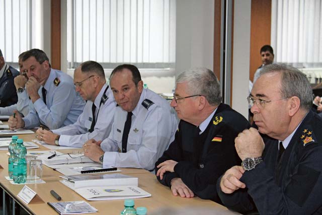 Picture courtesy of Kdo OpFüLuSK Public Affairs (From left) Lt. Gen. Joachim Wundrak, Combined Air Operations Center Uedem commander; Lt. Gen. Ralph Jodice, Air Command Izmir, Turkey, commander; Gen. Philip Breedlove, AIRCOM commander; and Lt. Gen. Friedrich Wilhelm Ploeger, AlRCOM deputy commander, are photographed during the AIRCOM Commanders’ Conference, which was held Feb. 28 to March 1 in Uedem, Germany.