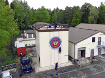 U.S Air Force Airmen assigned to the 86th Civil Engineer Squadron fire department conduct a rescue certification course at Ramstein Air Base, April 28. The skills learned in this course can be used to rescue people who are stuck on the side of a building or have fallen off a cliff, among other things.