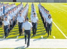The Air Force’s newest officers march during their graduation parade and ceremony at the Cramton Bowl football field Sept. 27, 2019, Montgomery, Alabama. Officer Training School’s class 19-07, also known as “Godzilla Class,” spent eight weeks taking part in a series of field training and classroom leadership exercises preparing them to become Air Force officers. Photo by Senior Airman Alexa Culbert