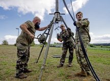 French and U.S. Service members disassemble an antenna used by the French during exercise Heavy Rain III at Breitenbach, Germany, Sept. 15, 2022. During the exercise, teams were tasked to establish and maintain communication in a simulated contested environment with the Wing Operations Center by using alternate forms of communication or switching to alternate locations. (U.S. Air Force photo by Airman 1st Class Alexcia Givens)