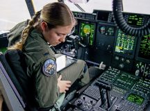 1st Lt Kaylynn Butchko, 37th Airlift Squadron C-130J Super Hercules pilot, sits in the cockpit of a C-130J aircraft before the all-women’s flight to honor Women’s History Month at Ramstein Air Base, March 23. The Fly Like a Girl event was an opportunity to commemorate the accomplishments of past, current and future generations of women in aviation. Photo by Airman 1st Class Regan Spinner