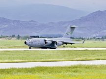 A U.S. Air Force C-17 Globemaster III lands at Larissa Air Base, Greece, May 14. Exercise Defender Europe 23 leveraged mobility aircraft and people to maneuver forces during the U.S. European Command-directed multinational joint exercise designed to build readiness and interoperability between U.S. and NATO Allies and partners.