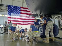 U.S. Air Force Airmen assigned to the 728th Air Mobility Squadron, Incirlik Air Base, Türkiye, look over instructions for a C-17 Globemaster III aircraft tire change during the 521st Air Mobility Operations Wing’s Mobility Rodeo at Ramstein Air Base, July 12, 2023. The 521st
AMOW had teams representing each geographically separated unit across Europe and the
Middle East and achieved Exercise Mobility Guardian 2023 training objectives during the event. Mobility Guardian 2023 is one of Air Mobility Command’s premier exercises that demonstrates the command’s capability to quickly mobilize and deploy forces, despite kinetic and non-kinetic attack and disruption, to sustain a high-intensity Joint Force operational tempo. (U.S. Air Force photo by Airman 1st Class Jordan Lazaro)