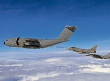 A Spanish A400M tanker refuelling two Eurofighters, during long-range drills above Romania, Aug. 24. Photos courtesy of the Spanish Air Force