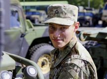 U.S. Army Pfc. Andrii Sydoruk, 30th Medical Brigade, performs maintenance on an Army vehicle at Rhine Ordnance Barracks, Kaiserslautern, Germany, Sept. 27, 2023. Sydoruk moved to California from Ukraine when he was 16 and joined the Army for citizenship and to be stationed in Germany with his fiancé.