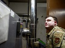 U.S. Air Force Senior Airman Gage Rogman, 786th Civil Engineer Squadron Heat Shop technician, waits to see if heating equipment is functioning properly at Ramstein Air Base, Germany, Jan. 15, 2023. Members of the 786th CES Heat Shop is always on call in case heating equipment fails and they are called on to ensure Airmen and families on Ramstein AB have safe living and working conditions. (U.S. Air force photo by Senior Airman Thomas Karol)