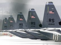 Five C-130J Super Hercules aircraft assigned to the 37th Airlift Squadron sit on the flightline during inclement weather conditions Jan. 18, 2024, at Ramstein Air Base, Germany. The C-130J is the newest generation of the C-130 Hercules, which is primarily used to execute the tactical portion of the Department of the Air Force airlift mission. (U.S. Air Force photo by Airman 1st Class Regan Spinner)