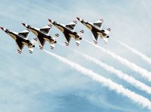 The U.S. Air Force Air Demonstration Squadron, the Thunderbirds, execute a carefully choreographed demonstration during the Luke Days airshow on March 22, 2024, at Luke Air Force Base, Ariz. The Thunderbirds were officially activated June 1, 1953, as the 3600th Air Demonstration Team over 70 years ago. (U.S Air Force photo by Airman 1st Class Katelynn Jackson)