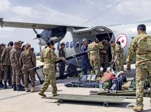 Members of the 86th Aeromedical Evacuation Squadron work together with Tunisian Armed Forces counterparts outside a Tunisian L-410 Turbolet during aeromedical evacuation training at exercise African Lion 2024 (AL24) in Tunis, Tunisia, May 2, 2024. AL24 marks the 20th anniversary of U.S. Africa Command’s premier joint exercise led by U.S. Army Southern European Task Force, Africa (SETAF-AF), running from April 19 to May 31 across Ghana, Morocco, Senegal and Tunisia, with over 8,100 participants from 27 nations and NATO contingents. (U.S. Army photo by Maj. Joe Legros)