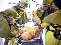 U.S. Air Force Airmen assigned to the 86th Dental Squadron, 86th Health Care Operational Squadron and the 86th Operational Medical Readiness Squadron, perform their in place patient decontamination training capstone at Ramstein Air Base, Germany, Aug. 8, 2024. The objective of the Airmen in the capstone was to save a simulated patient and keep the medical facility operational by keeping the contamination outside. (U.S. Air Force photo by Senior Airman Jared Lovett)