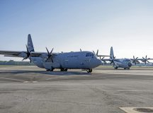 A C-130J Super Hercules assigned to the 165th Airlift Wing in Savannah, Georgia, sits on display at Robins Air Force Base, Georgia, Aug. 23, 2024. The aircraft was part of a C-130 aircraft celebration taking place at the Robins AFB depot hangar. (U.S. Air National Guard photo by Barry Bena)