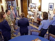 U.S. Air Force Maj. Gen. Paul D. Moga, Third Air Force and Kaiserslautern Military Community commander, met with representatives from the Rheinland-Pfalz Ministry of the Interior, the Police Presidium Westpfalz and the KMC during the DUI campaign rollout at Ramstein Air Base, Germany, Oct. 28, 2024. The meeting unveiled bilingual educational “Key Moment” DUI campaign materials in English and German. These include a series of posters, graphics and QR codes that lead to informational content to help educate and inform the viewers. The goal is to reduce DUI incidents in the KMC by raising awareness of German drinking limits, alternative transportation options and consequences of DUI offenses. (U.S. Air Force photo by Staff Sgt. Alexandra M. Longfellow)