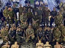 Participants of the multinational European Airborne Airlift Conference pose for a group photo on board a C-17 Globemaster.Courtesy photo