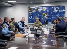 86th Airlift Wing leadership and French Air and Space Gendarmerie leadership discuss their respective missions at Ramstein Air Base, Germany, Nov. 6., 2024. The French Air and Space Force members were in Germany to tour the 86th AW and meet with U.S. Air Force Brig. Gen. Adrienne L. Williams, 86th AW commander, to discuss the importance of interoperability with U.S. and NATO allies both in Europe and abroad to advance the Alliance’s priorities. (U.S. Air Force photo Technical Sergeant Miquel Jordan)