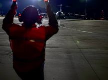 Tech. Sgt. Tarnica Jarvis, 725th Air Mobility Squadron crew chief, marshals a C-17 Globemaster III at Naval Station Rota, Spain, April 2, 2022. As NAVSTA Rota’s only Air Mobility Command presence, the 725th AMS provides command and control, maintenance and air transportation support for all U.S. Transportation Command aircraft transiting through the base. Photo by Senior Airman Faith Schaefer